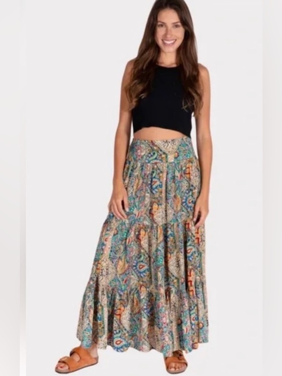 NATURAL LIFE Dresses & Skirts - Natural Life Hanna Maxi Skirt Paisley Combo Boho Flowy Tiered Maxi Skirt Size XL